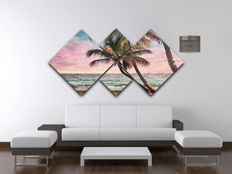 Grunge Image Of Tropical Beach 4 Square Multi Panel Canvas - Canvas Art Rocks - 3
