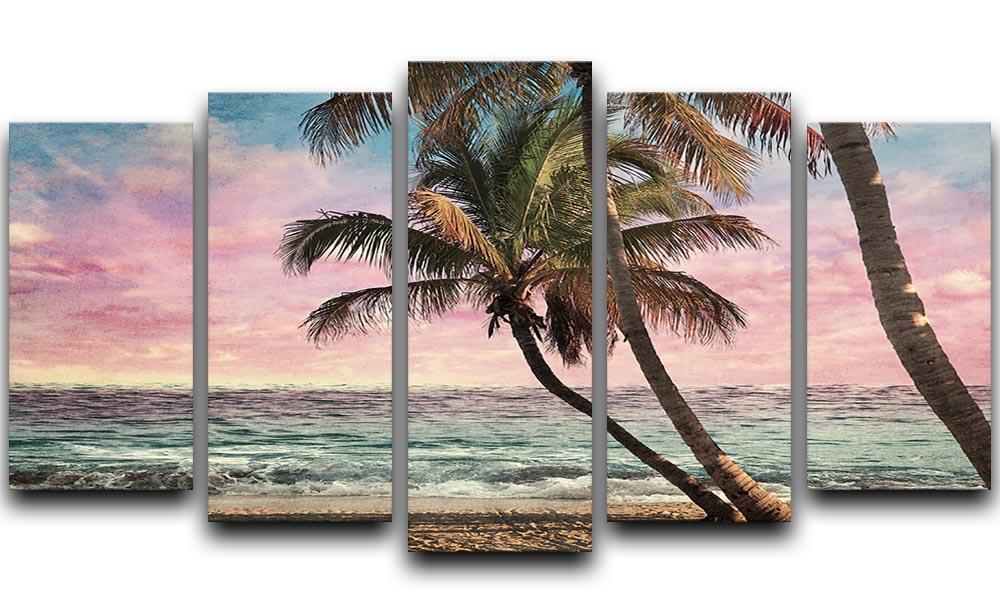 Grunge Image Of Tropical Beach 5 Split Panel Canvas - Canvas Art Rocks - 1