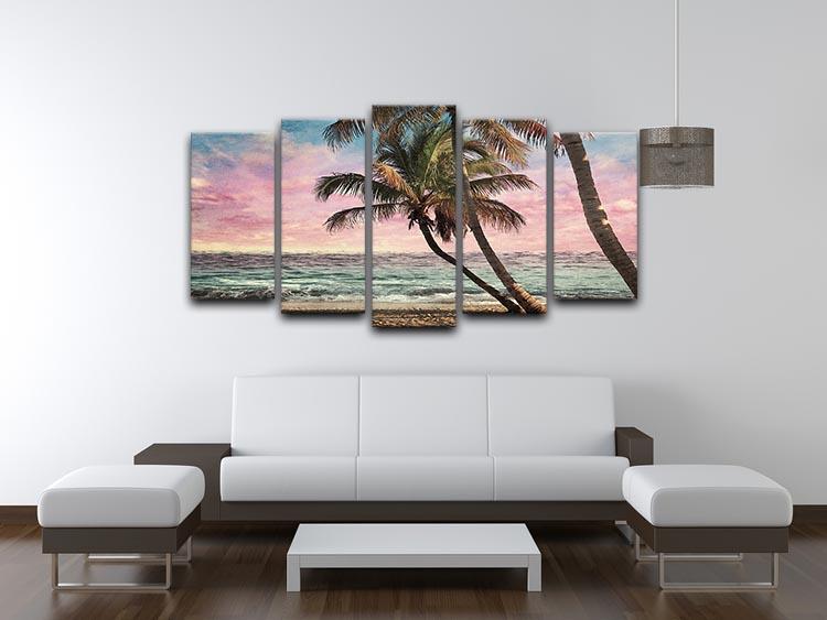 Grunge Image Of Tropical Beach 5 Split Panel Canvas - Canvas Art Rocks - 3