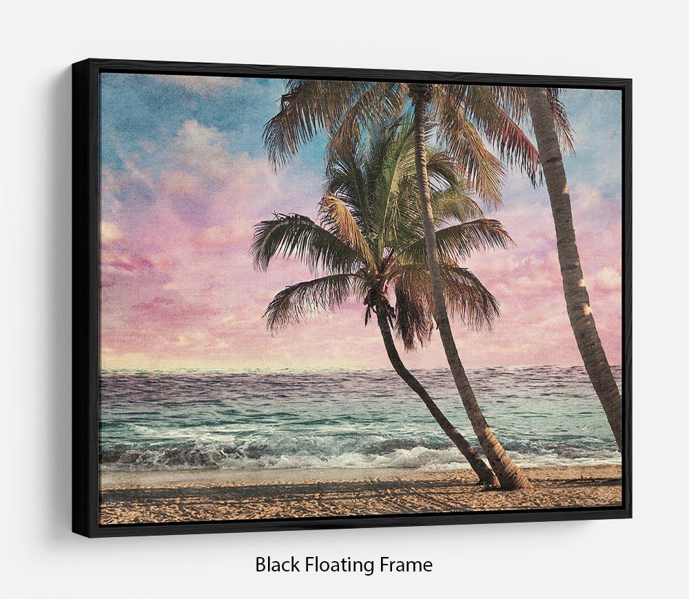 Grunge Image Of Tropical Beach Floating Frame Canvas - Canvas Art Rocks - 1