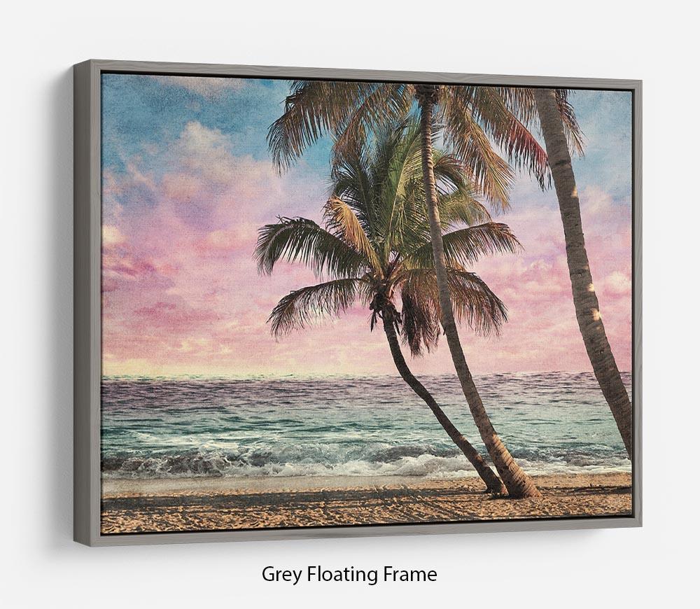Grunge Image Of Tropical Beach Floating Frame Canvas - Canvas Art Rocks - 3