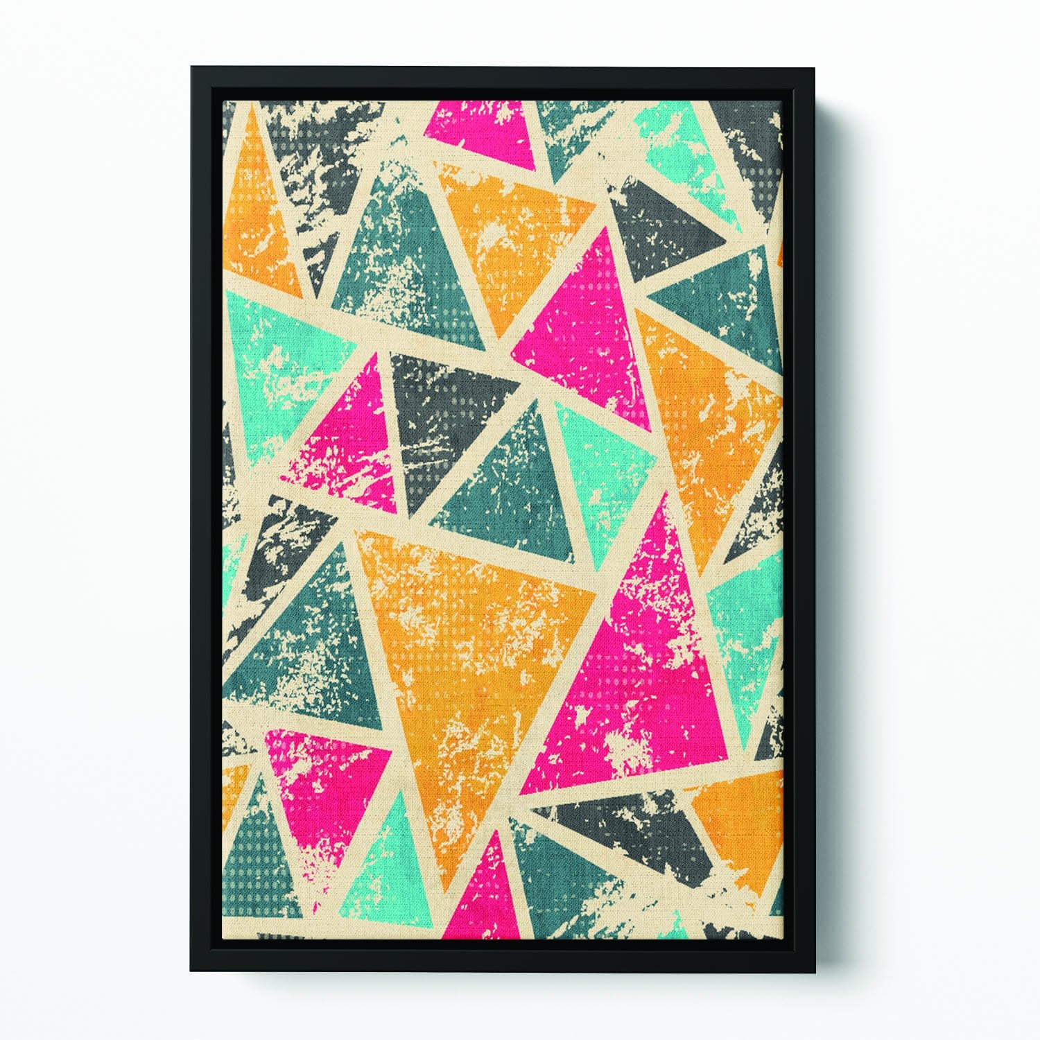 Grunge colored triangle Floating Framed Canvas
