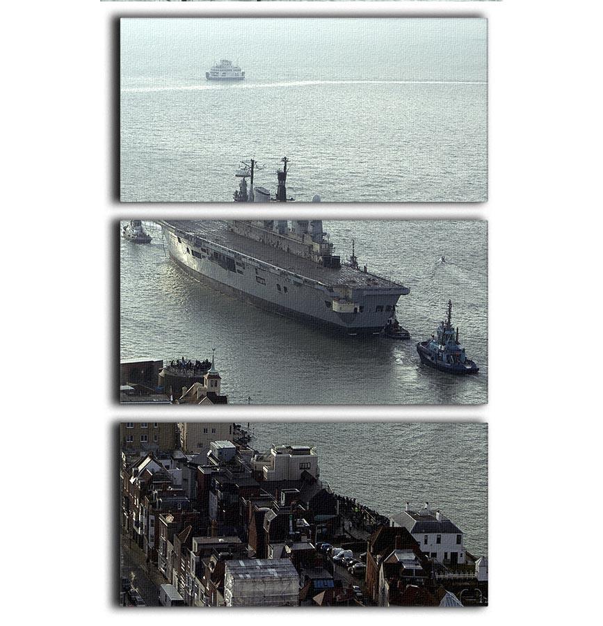 HMS Illustrious leaves Portsmouth Harbour 3 Split Panel Canvas Print - Canvas Art Rocks - 1