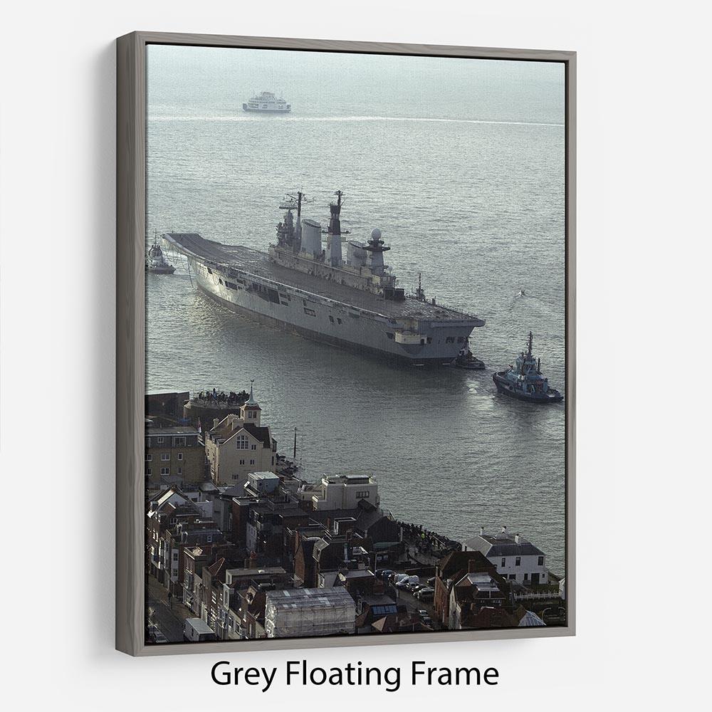 HMS Illustrious leaves Portsmouth Harbour Floating Frame Canvas - Canvas Art Rocks - 3