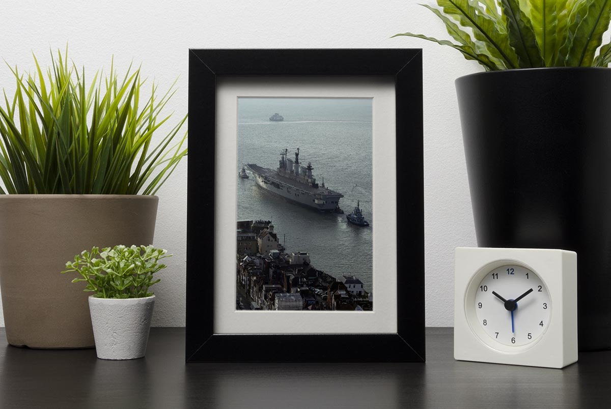 HMS Illustrious leaves Portsmouth Harbour Framed Print - Canvas Art Rocks - 1