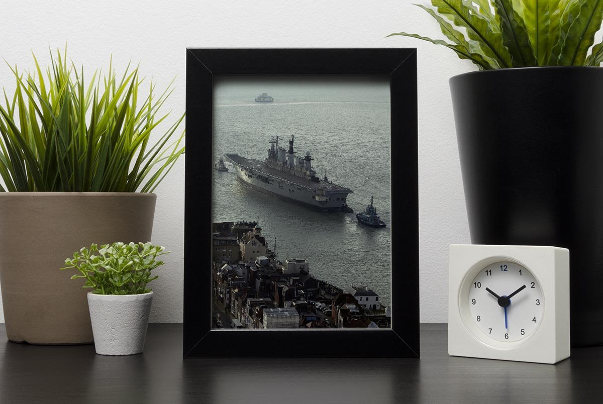 HMS Illustrious leaves Portsmouth Harbour Framed Print - Canvas Art Rocks - 2