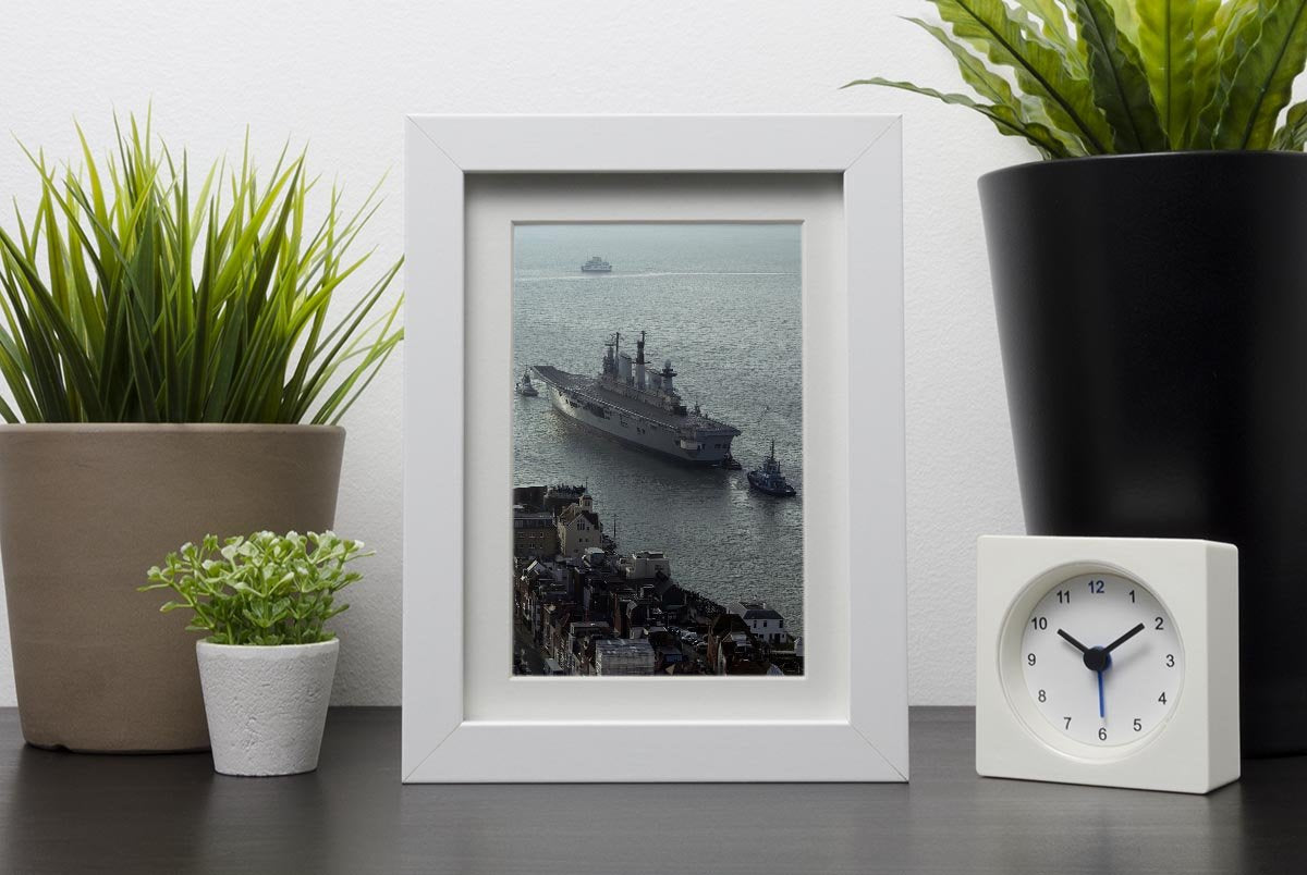 HMS Illustrious leaves Portsmouth Harbour Framed Print - Canvas Art Rocks - 3
