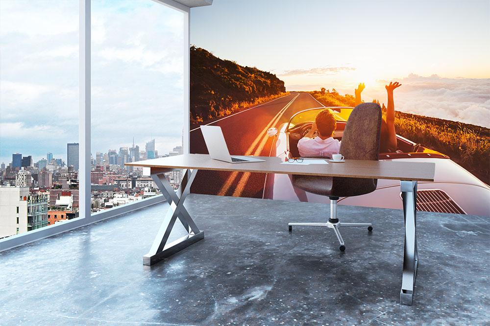 Happy Couple Driving Wall Mural Wallpaper - Canvas Art Rocks - 3