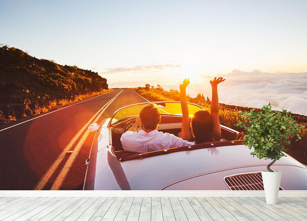 Happy Couple Driving Wall Mural Wallpaper - Canvas Art Rocks - 4