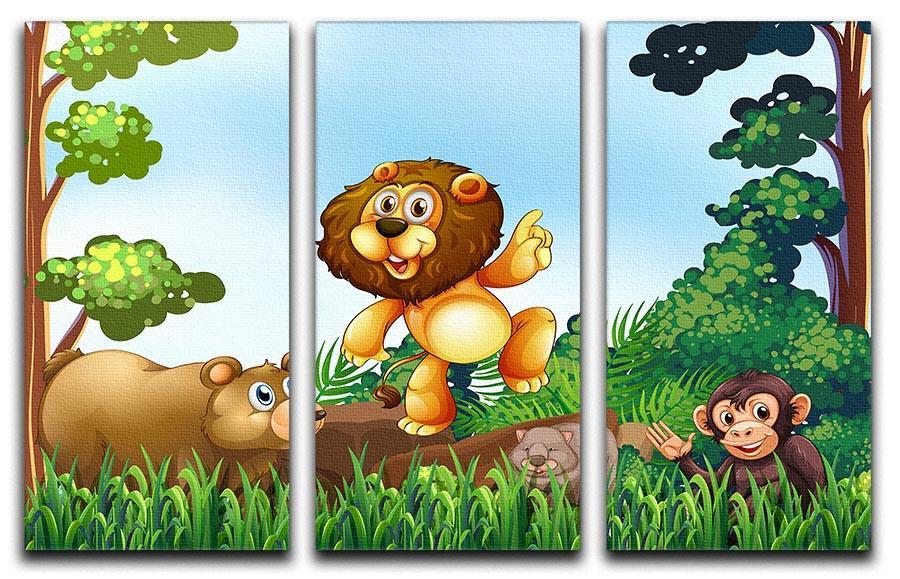 Happy animals living in the jungle 3 Split Panel Canvas Print - Canvas Art Rocks - 1