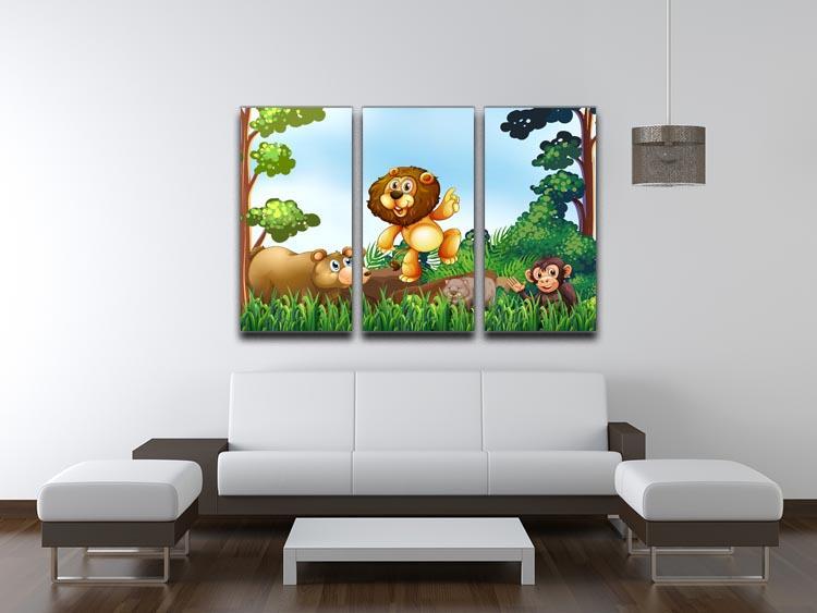 Happy animals living in the jungle 3 Split Panel Canvas Print - Canvas Art Rocks - 3