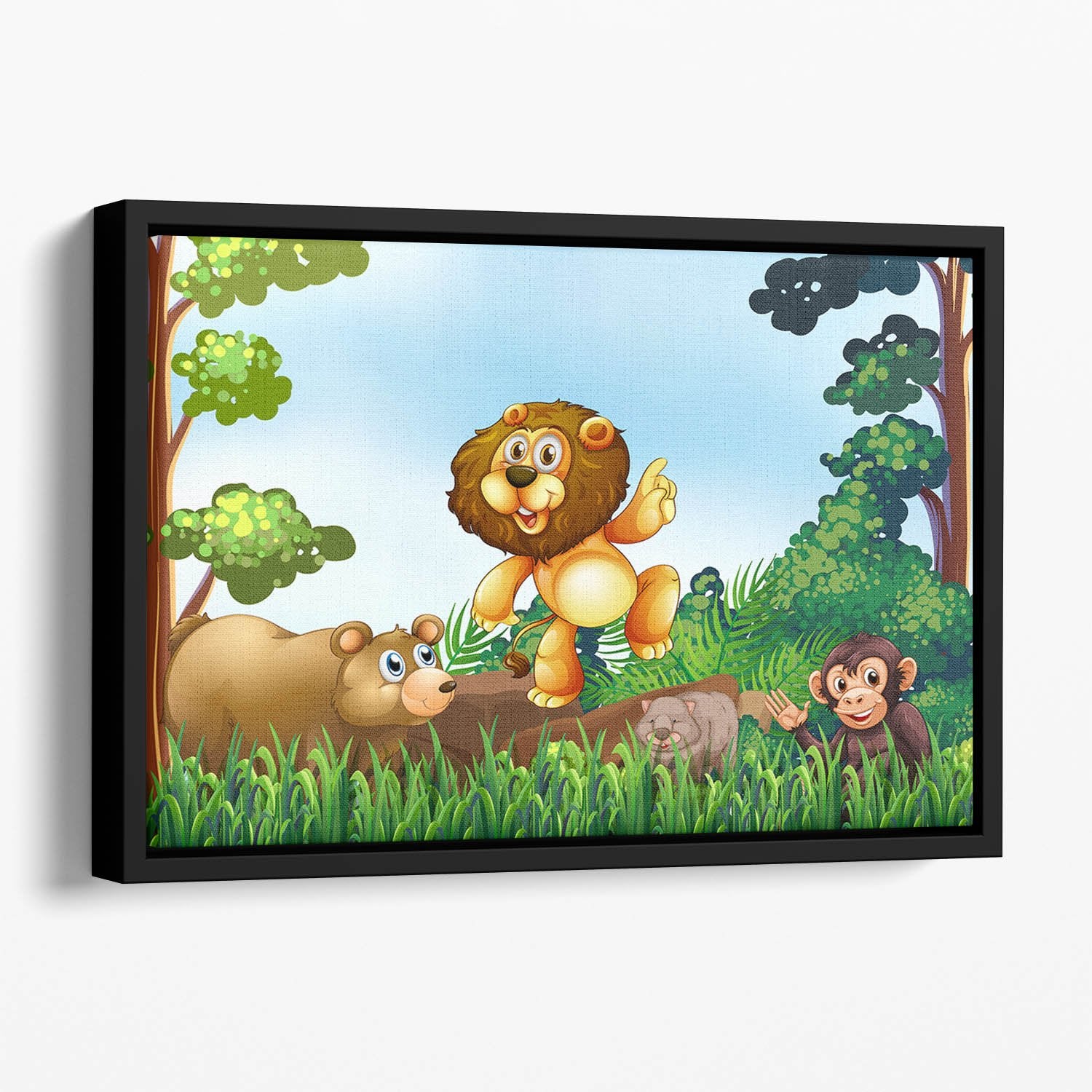 Happy animals living in the jungle Floating Framed Canvas