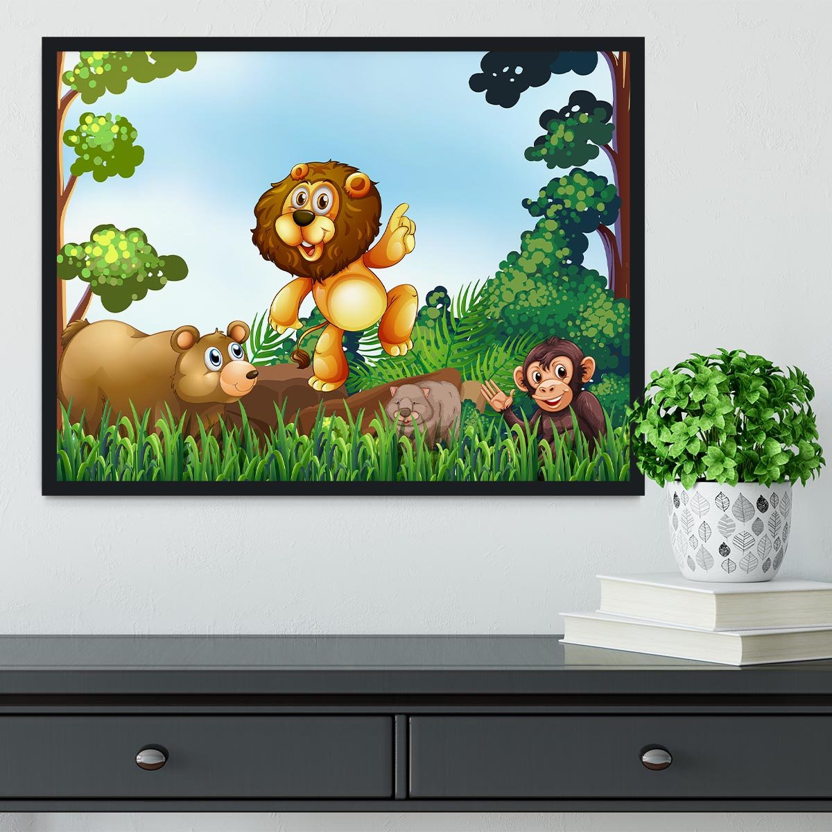 Happy animals living in the jungle Framed Print - Canvas Art Rocks - 2