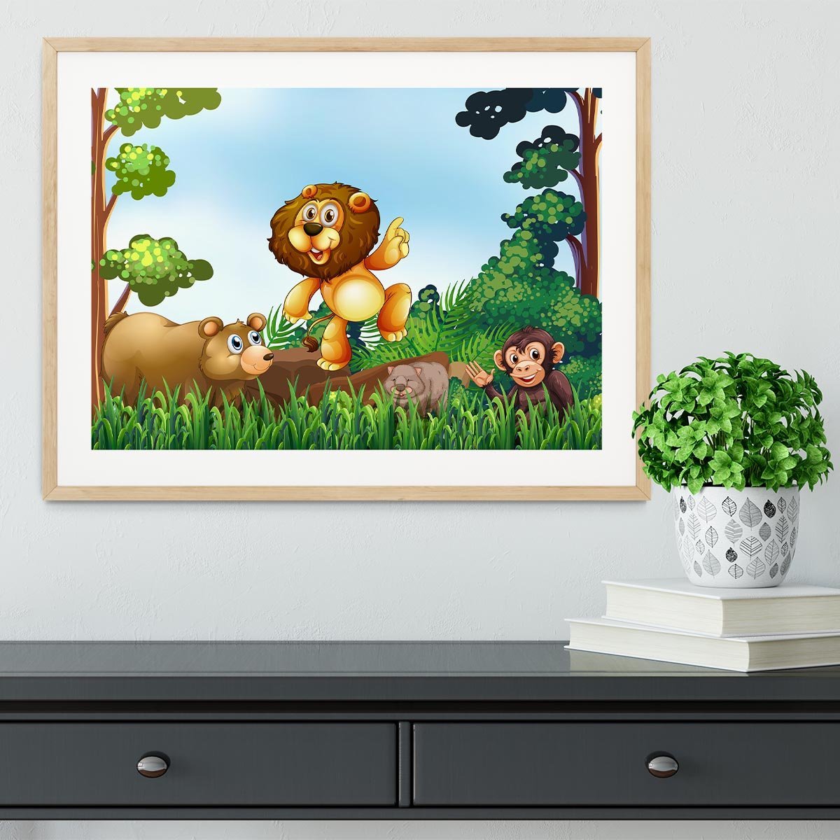 Happy animals living in the jungle Framed Print - Canvas Art Rocks - 3