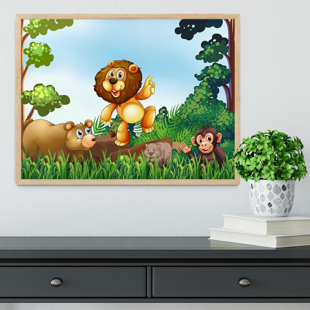 Happy animals living in the jungle Framed Print - Canvas Art Rocks - 4
