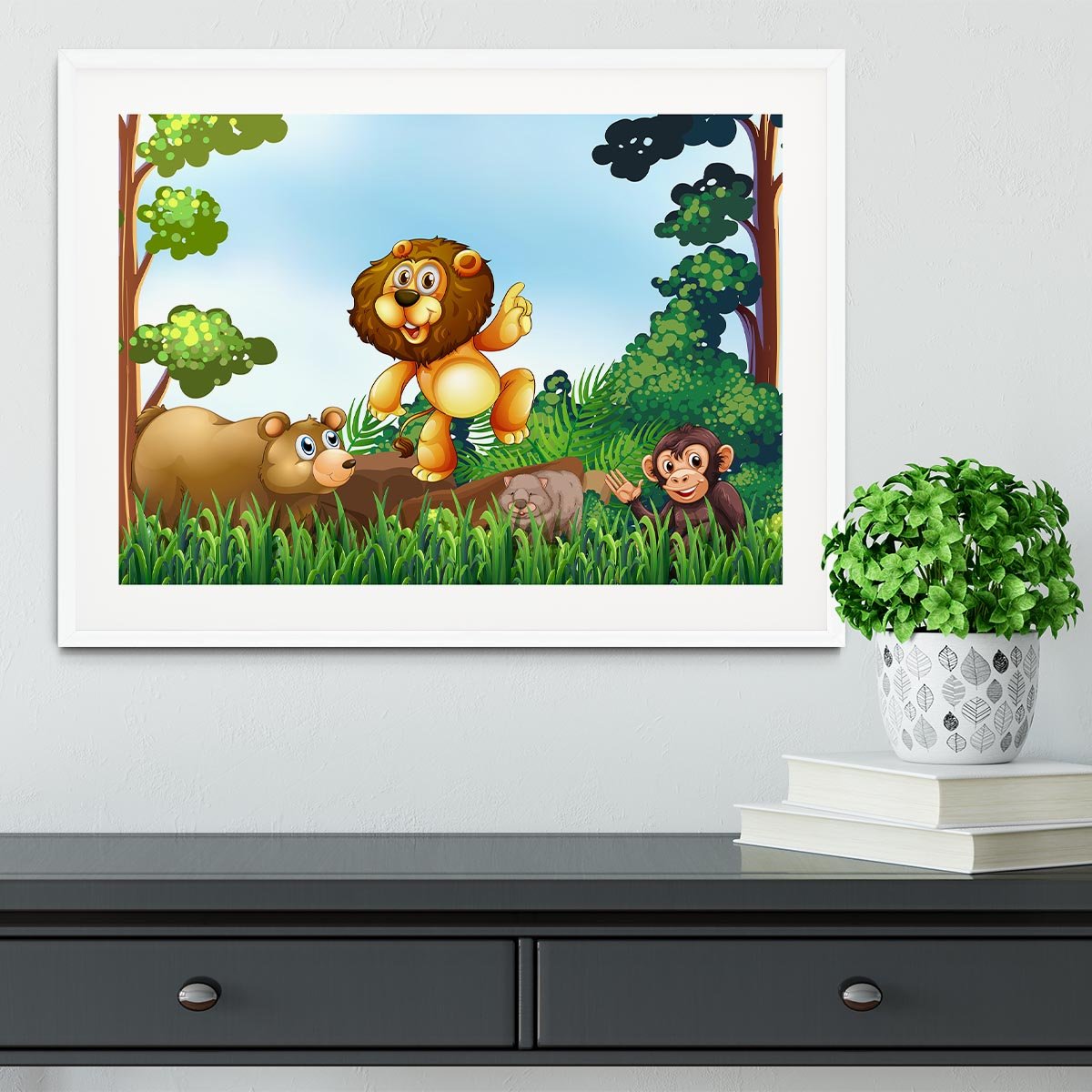 Happy animals living in the jungle Framed Print - Canvas Art Rocks - 5