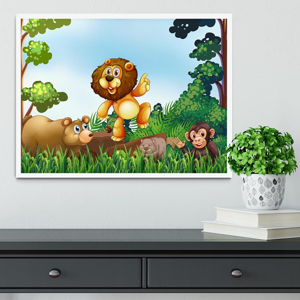 Happy animals living in the jungle Framed Print - Canvas Art Rocks -6