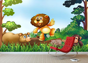 Happy animals living in the jungle Wall Mural Wallpaper - Canvas Art Rocks - 3