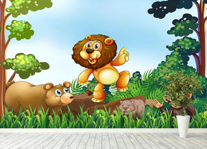 Happy animals living in the jungle Wall Mural Wallpaper - Canvas Art Rocks - 4