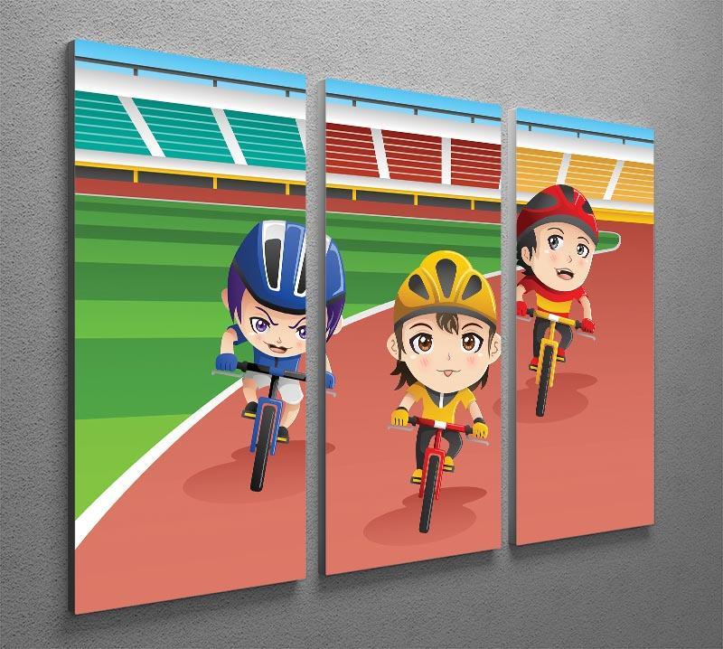Happy kids in a bicycle race 3 Split Panel Canvas Print - Canvas Art Rocks - 2