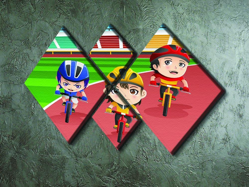 Happy kids in a bicycle race 4 Square Multi Panel Canvas - Canvas Art Rocks - 2