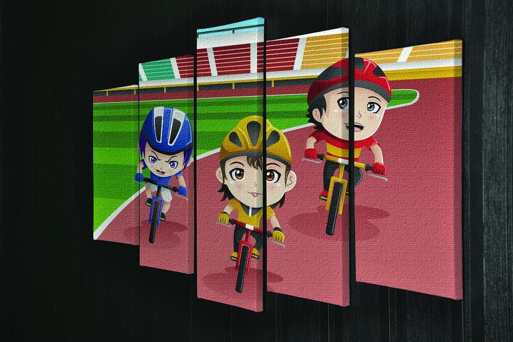 Happy kids in a bicycle race 5 Split Panel Canvas - Canvas Art Rocks - 2