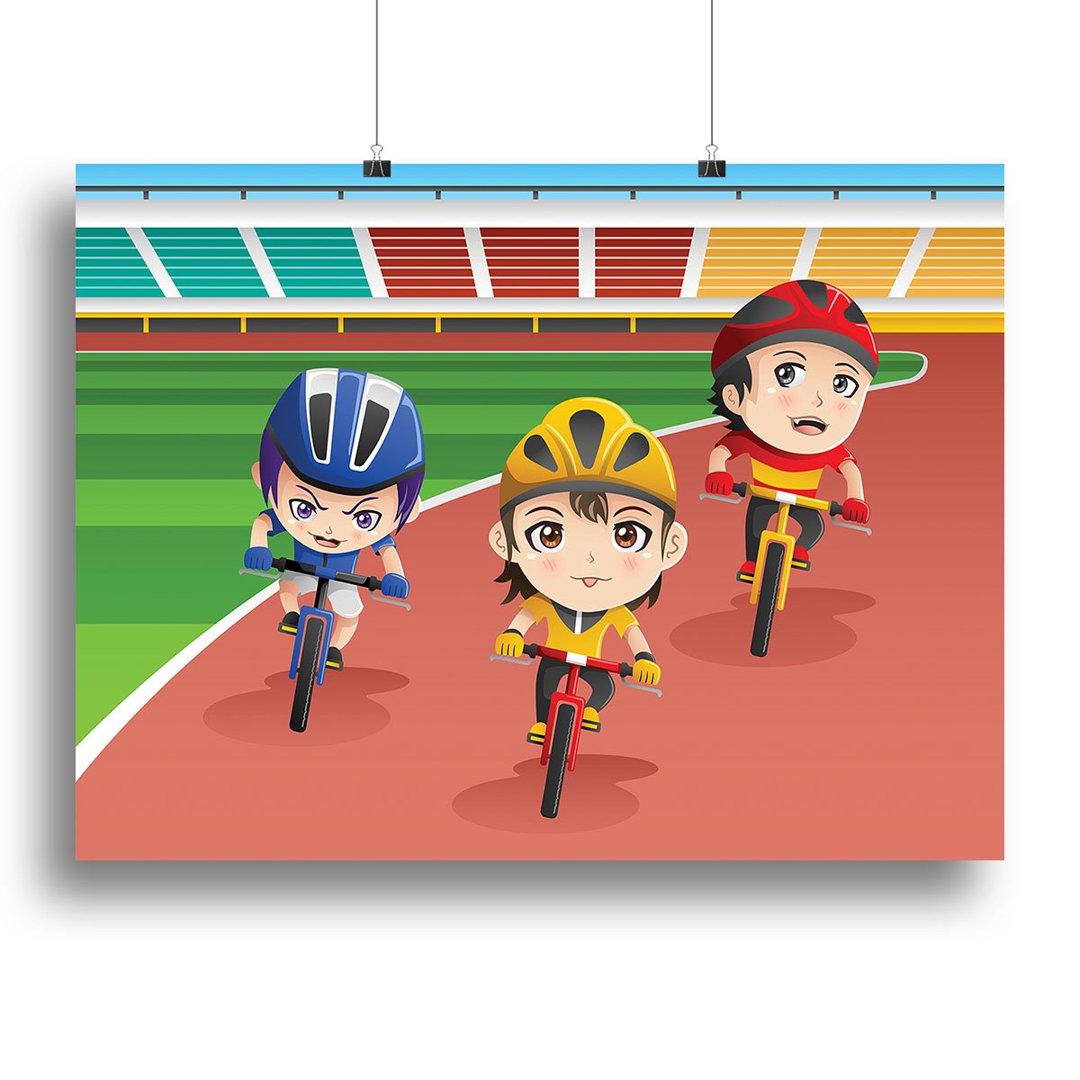 Happy kids in a bicycle race Canvas Print or Poster