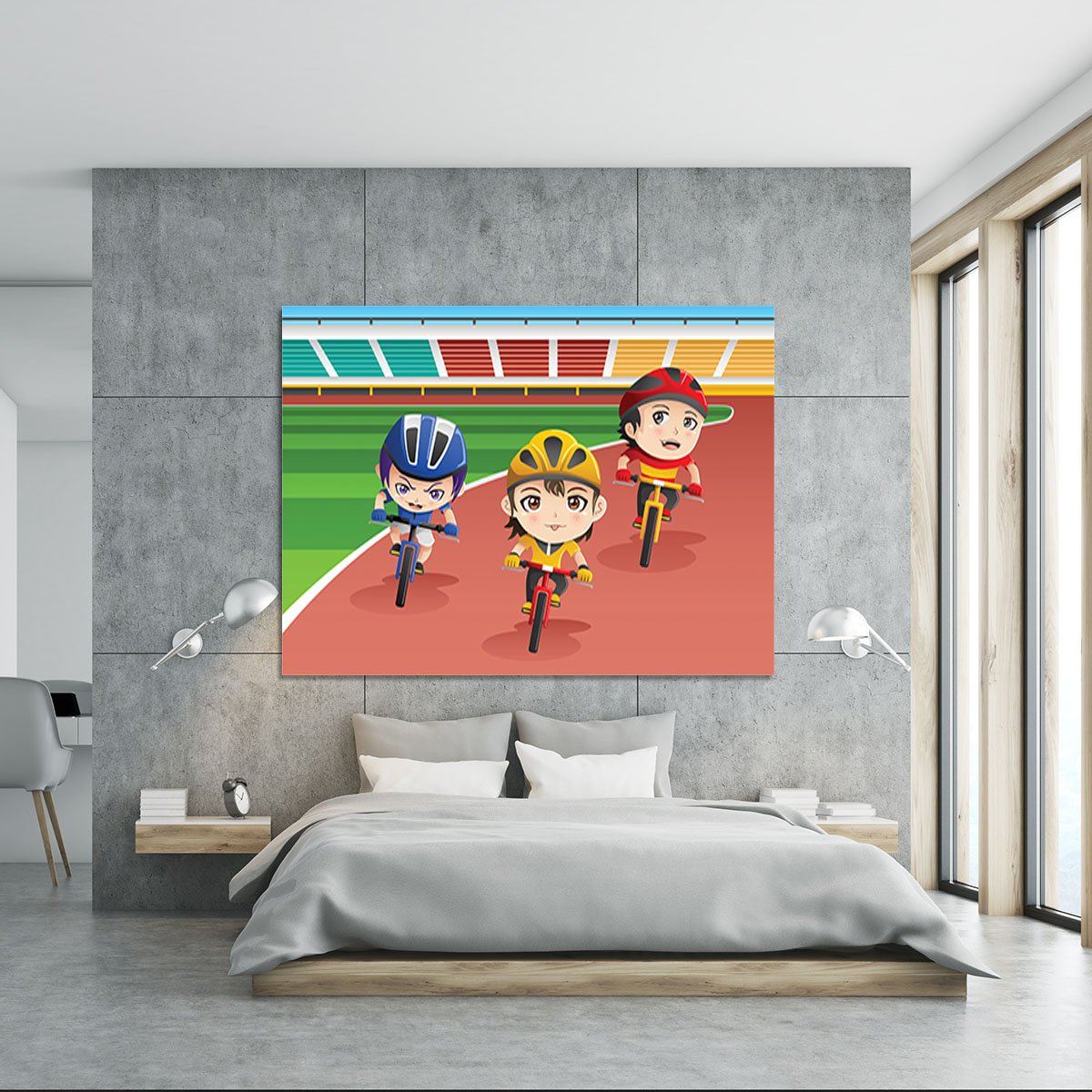 Happy kids in a bicycle race Canvas Print or Poster