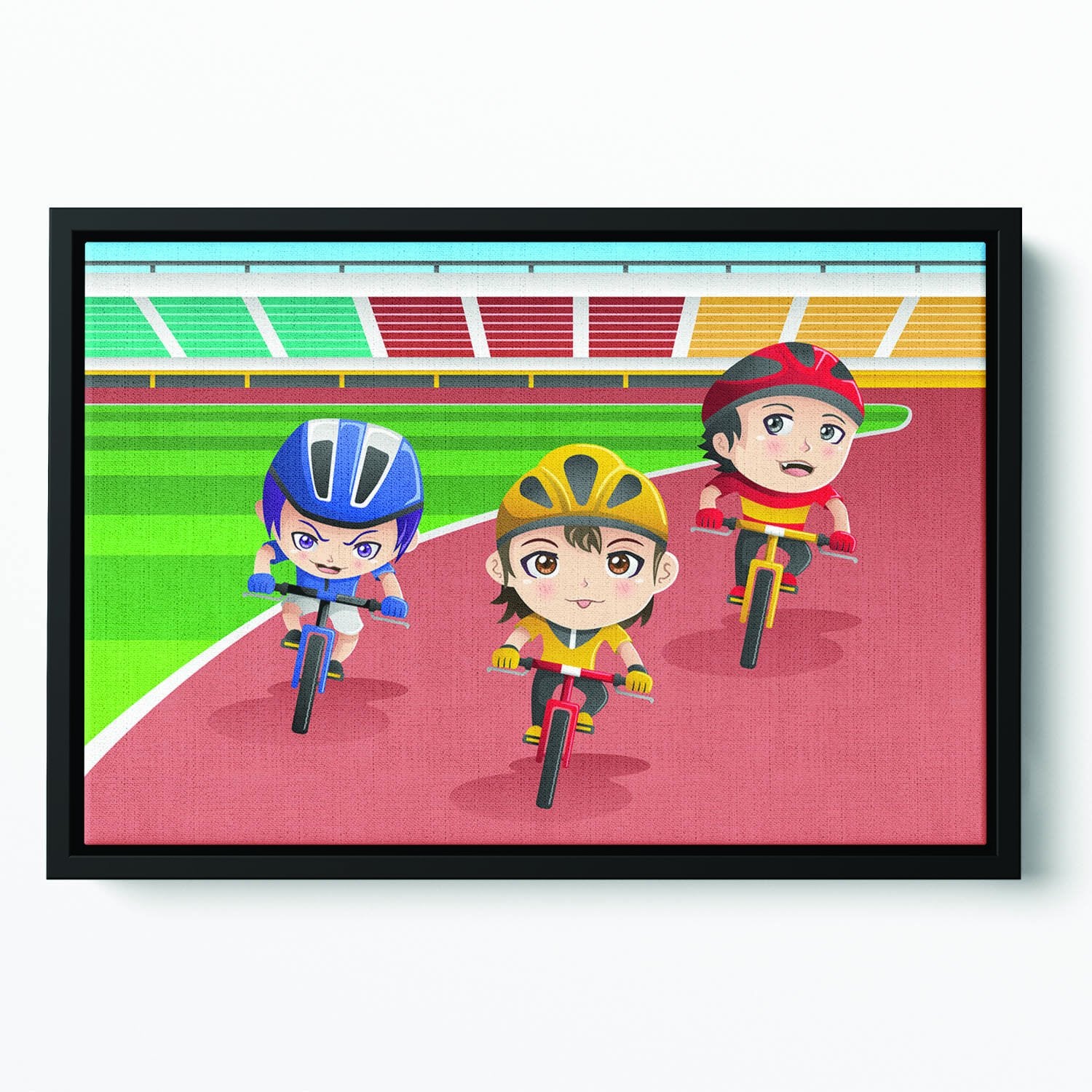 Happy kids in a bicycle race Floating Framed Canvas