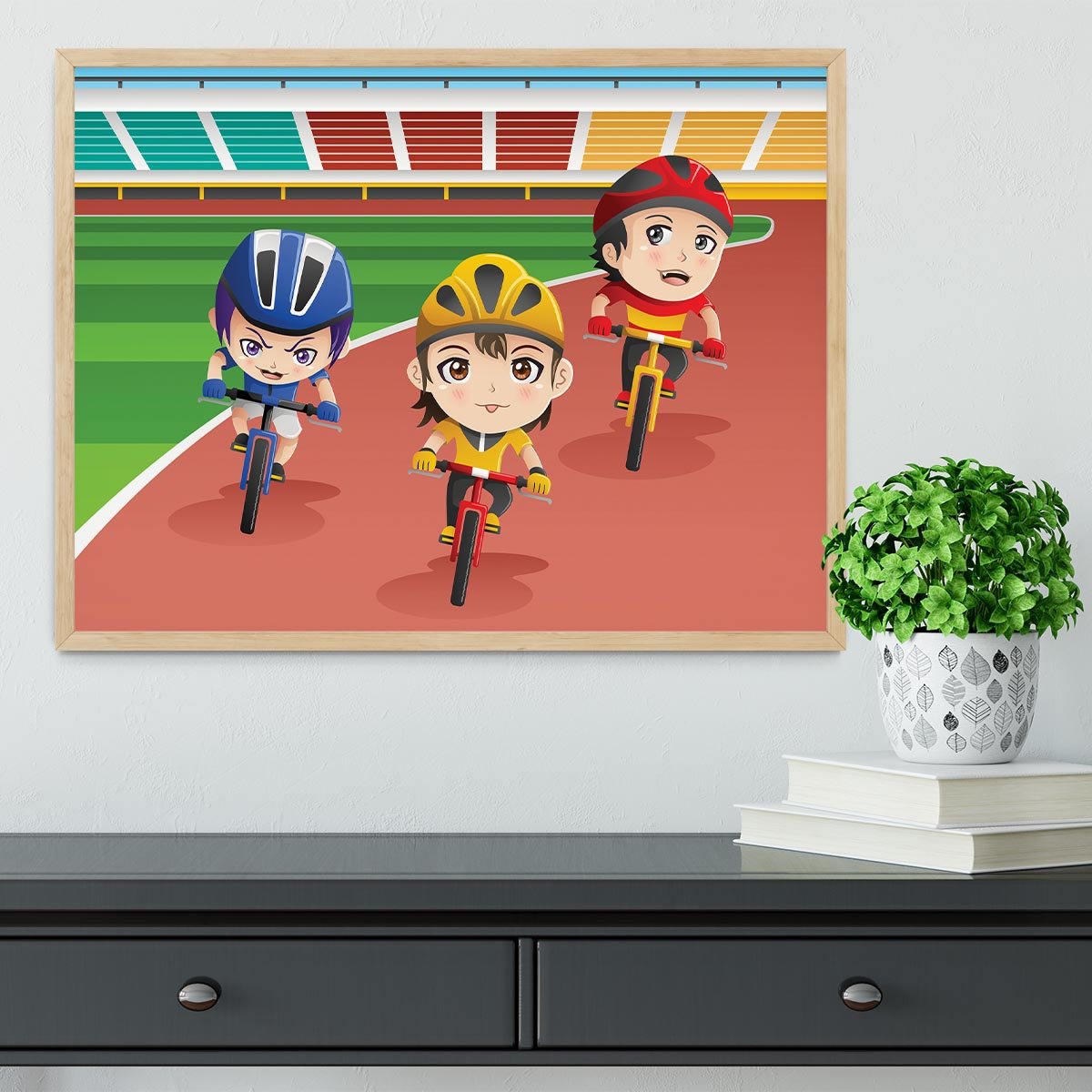 Happy kids in a bicycle race Framed Print - Canvas Art Rocks - 4