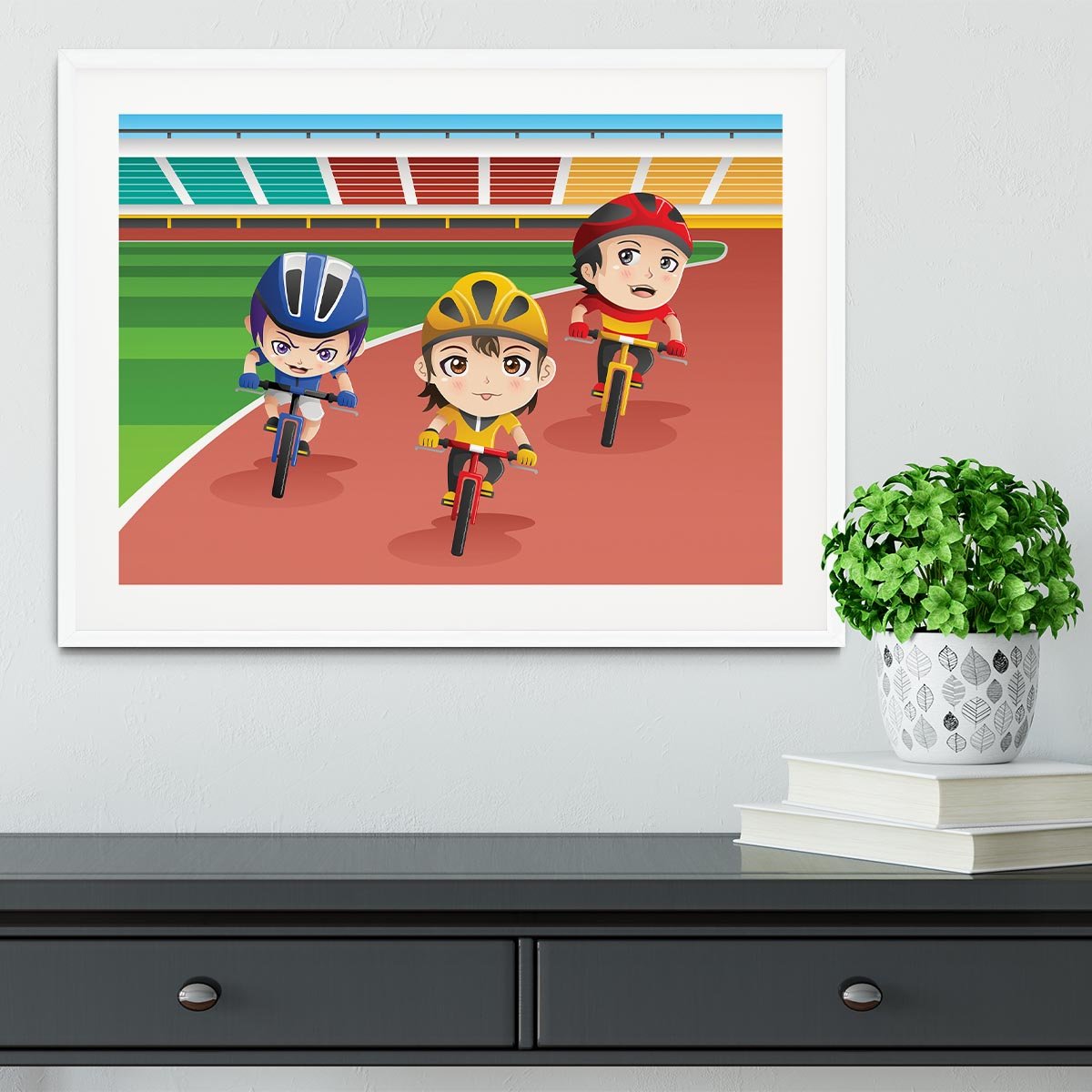 Happy kids in a bicycle race Framed Print - Canvas Art Rocks - 5