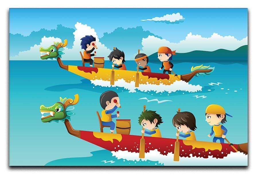 Happy kids in a boat race Canvas Print or Poster  - Canvas Art Rocks - 1