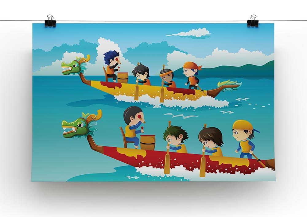 Happy kids in a boat race Canvas Print or Poster - Canvas Art Rocks - 2