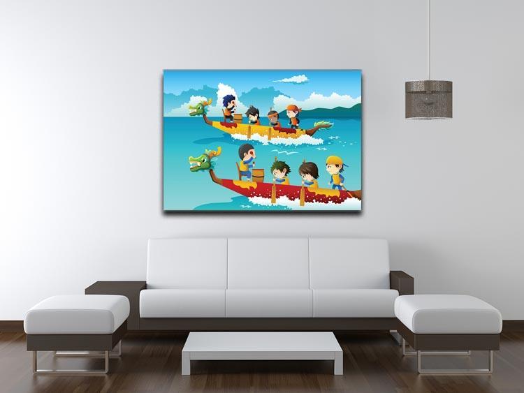 Happy kids in a boat race Canvas Print or Poster - Canvas Art Rocks - 4