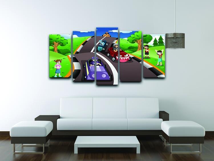 Happy kids in a box car race 5 Split Panel Canvas - Canvas Art Rocks - 3
