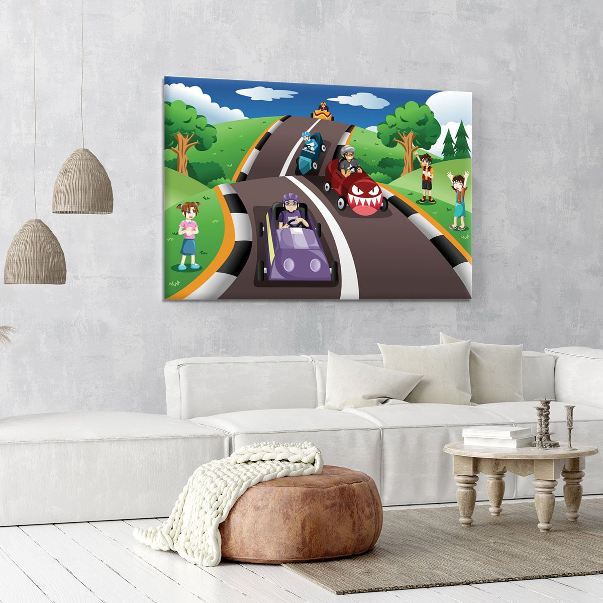 Happy kids in a box car race Canvas Print or Poster