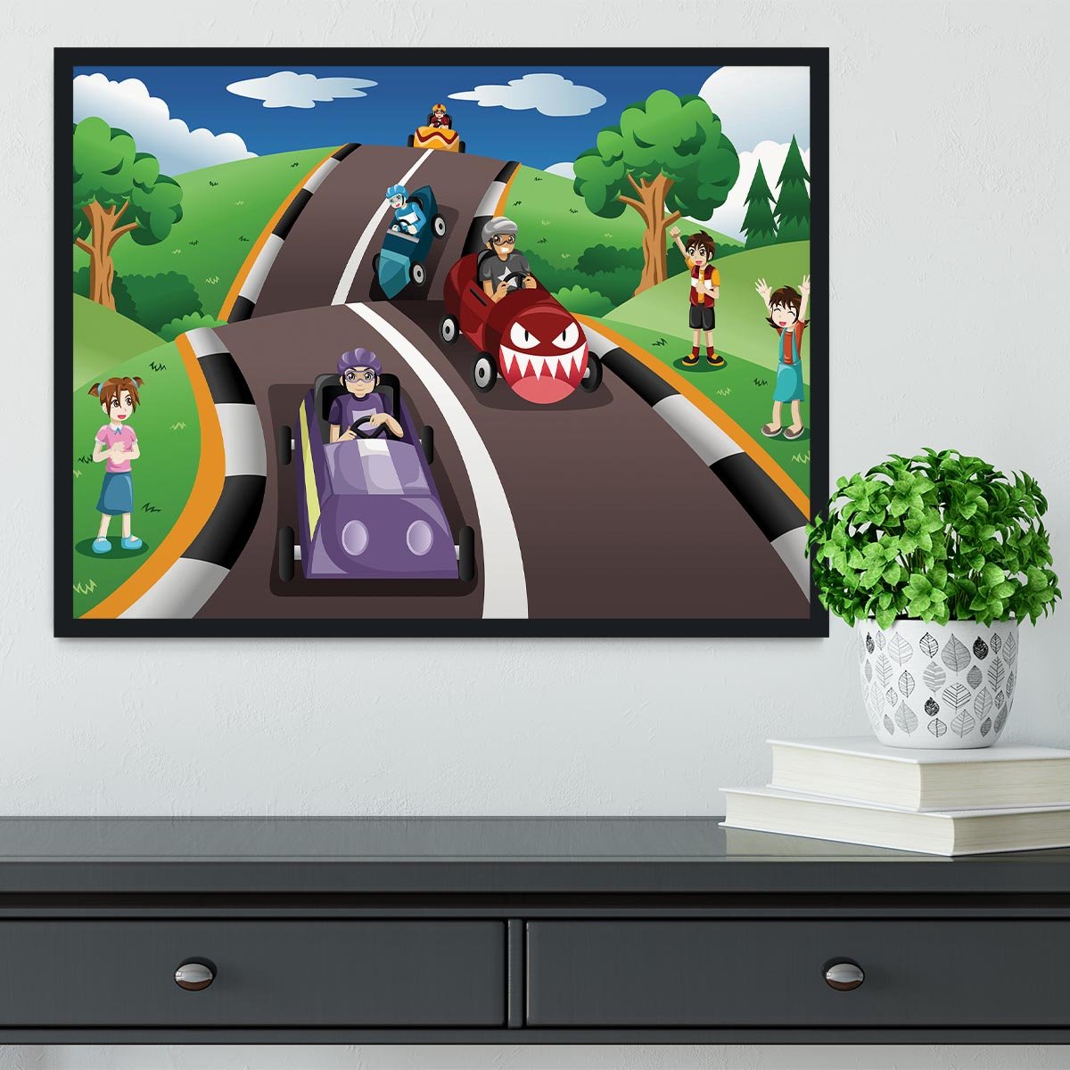 Happy kids in a box car race Framed Print - Canvas Art Rocks - 2