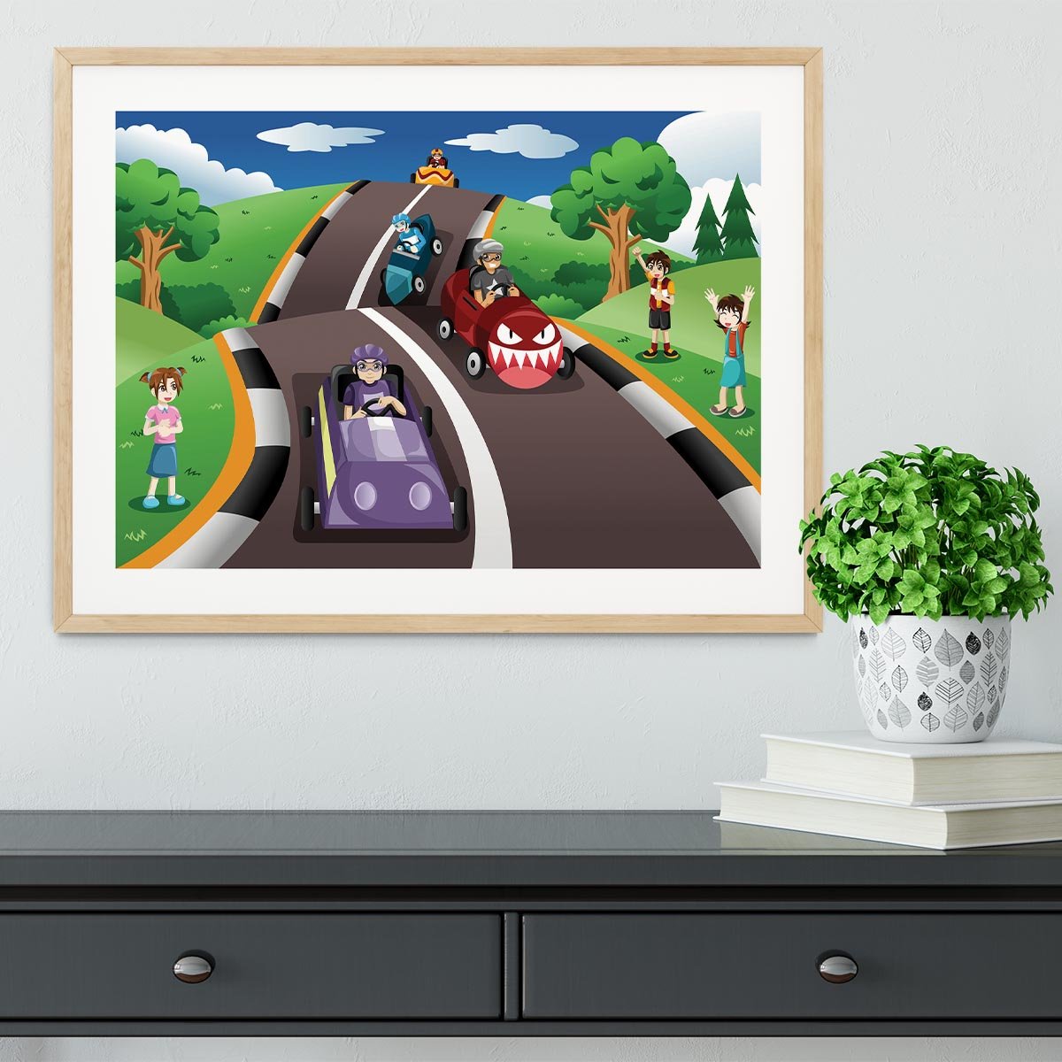 Happy kids in a box car race Framed Print - Canvas Art Rocks - 3