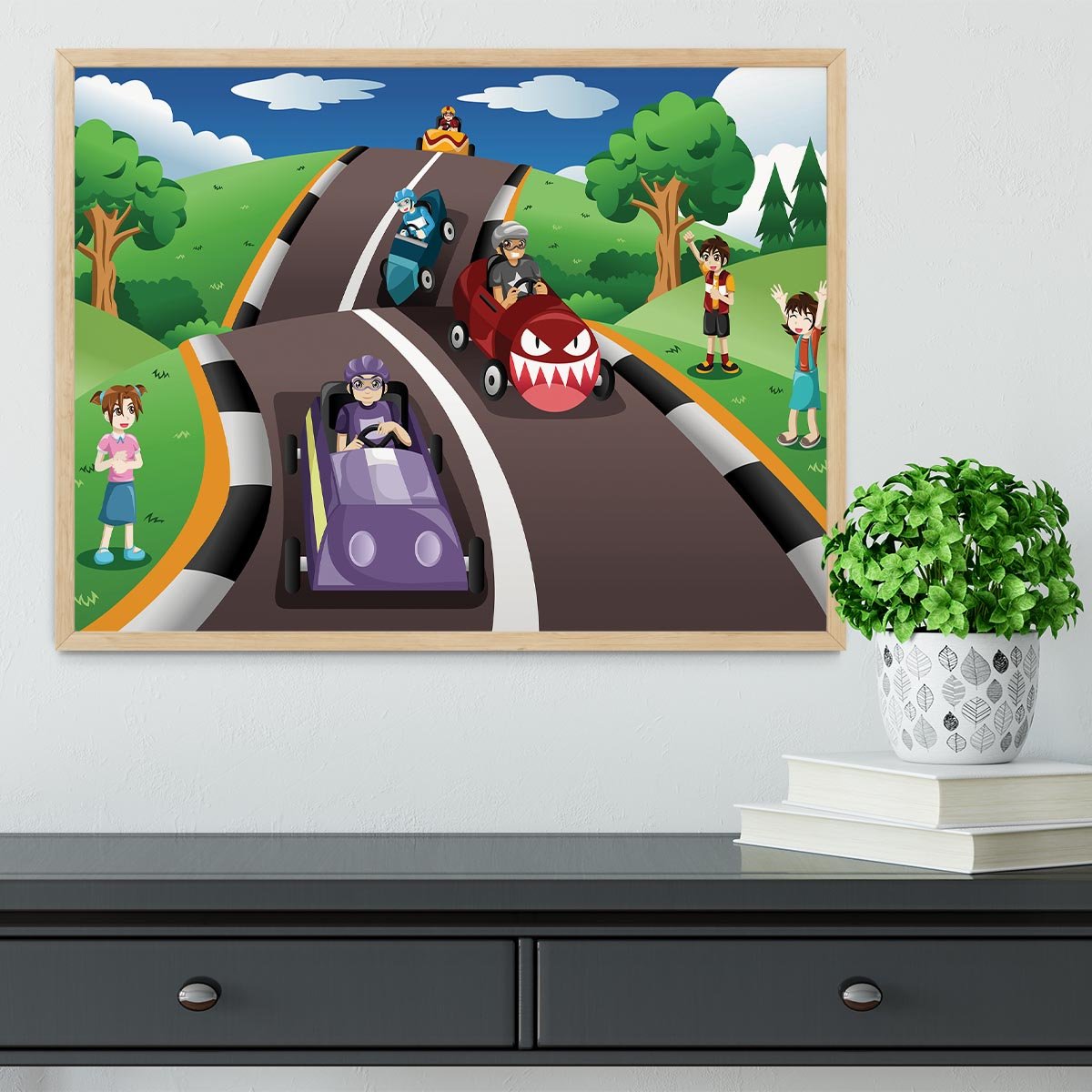 Happy kids in a box car race Framed Print - Canvas Art Rocks - 4