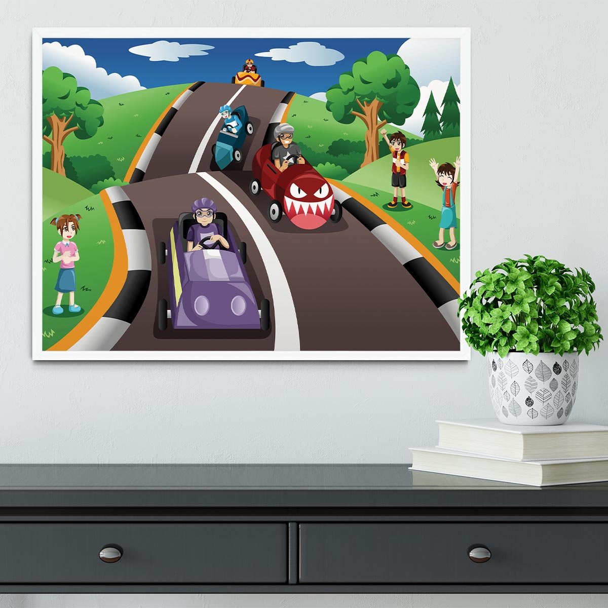 Happy kids in a box car race Framed Print - Canvas Art Rocks -6