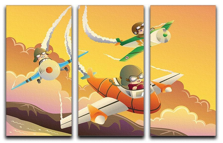 Happy kids in an airplane race 3 Split Panel Canvas Print - Canvas Art Rocks - 1