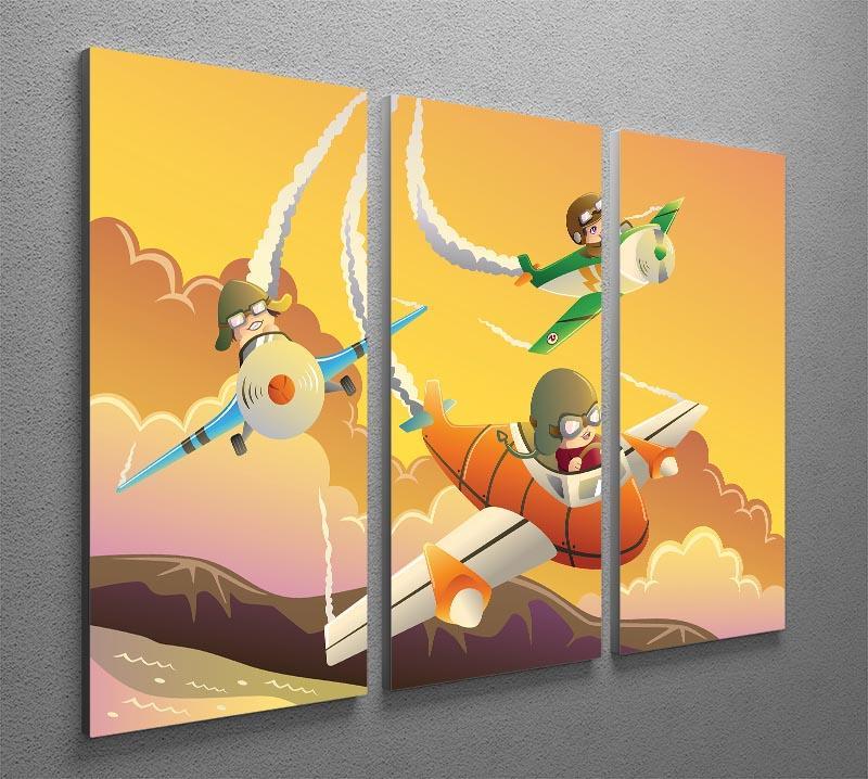 Happy kids in an airplane race 3 Split Panel Canvas Print - Canvas Art Rocks - 2