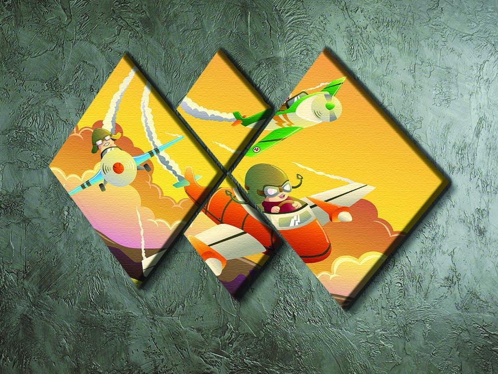 Happy kids in an airplane race 4 Square Multi Panel Canvas - Canvas Art Rocks - 2