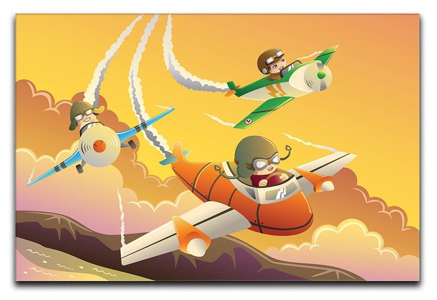 Happy kids in an airplane race Canvas Print or Poster  - Canvas Art Rocks - 1
