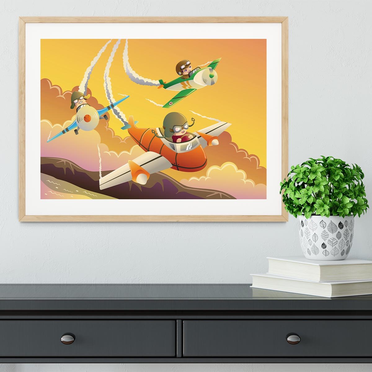 Happy kids in an airplane race Framed Print - Canvas Art Rocks - 3
