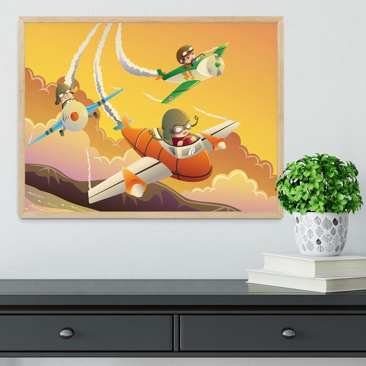 Happy kids in an airplane race Framed Print - Canvas Art Rocks - 4