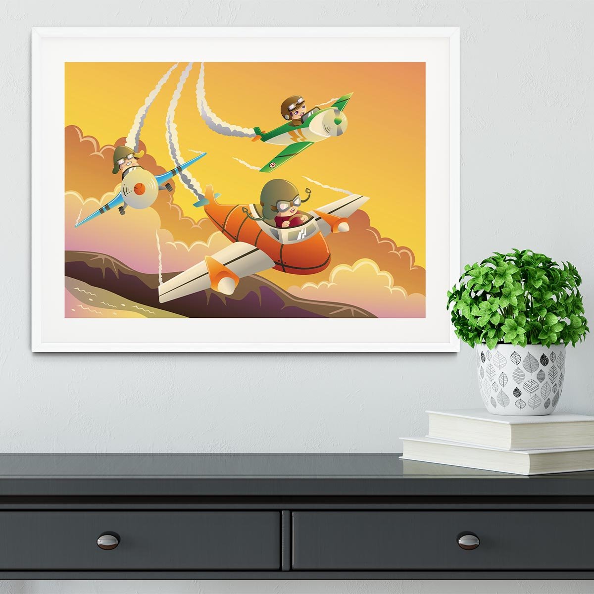 Happy kids in an airplane race Framed Print - Canvas Art Rocks - 5