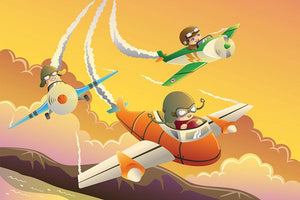 Happy kids in an airplane race Wall Mural Wallpaper - Canvas Art Rocks - 1