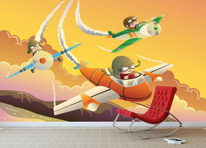 Happy kids in an airplane race Wall Mural Wallpaper - Canvas Art Rocks - 3