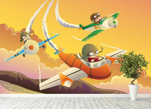 Happy kids in an airplane race Wall Mural Wallpaper - Canvas Art Rocks - 4